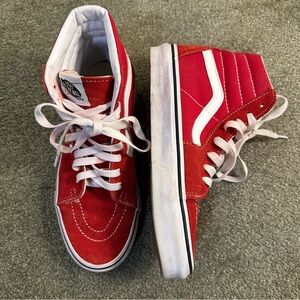 Vans Red and White High-Top Sneakers